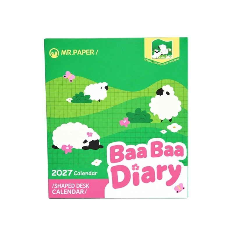 2027 Desk Calendar with 12 Monthly Date Pages, Daily Check-In and Diary Note Space, Acrylic Display Stand, and Sheep-Themed F19E