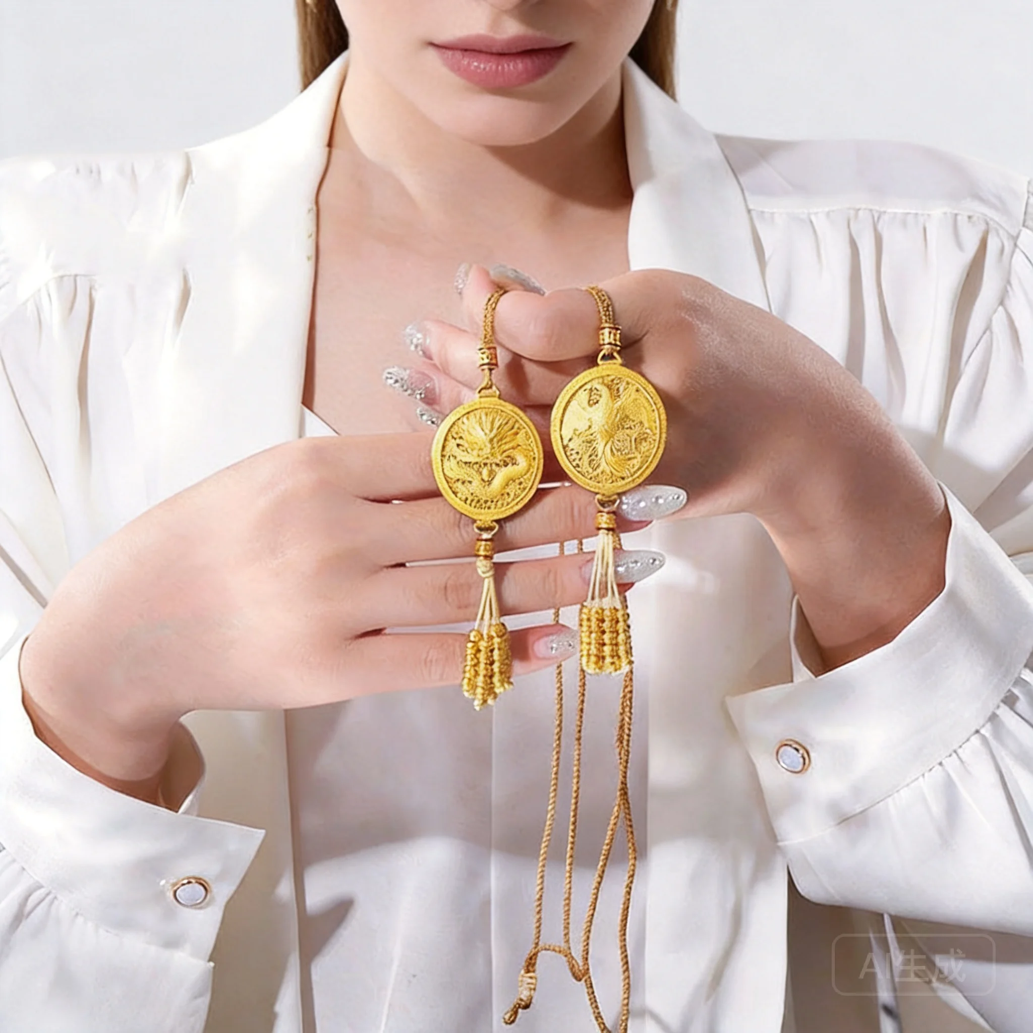 

Chinese Style Vintage Ancient Gold Color Filigree Dragon Phoenix Sachet Pendant Couple Necklace Auspicious Lucky Blessing Wealth