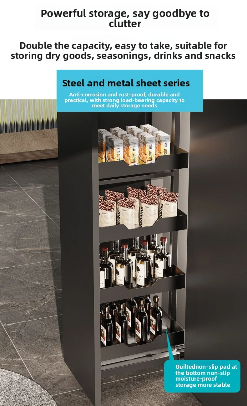 Kitchen Hight Storage Pantry Rack Over the Door Pantry Organizer Rack Slide Out Drawers Tall Unit Pull-out Basket