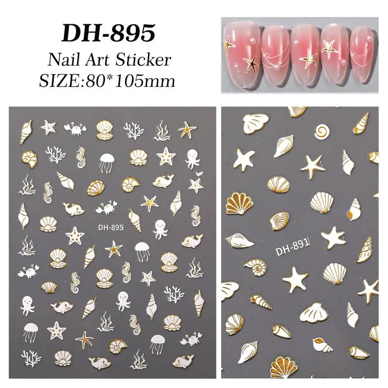 Accessori per ciondoli per unghie Adesivi per nail art con oceano dei cartoni animati Nuovo stile Decorazione per decalcomanie per unghie con conchiglie di stelle marine estive 3D