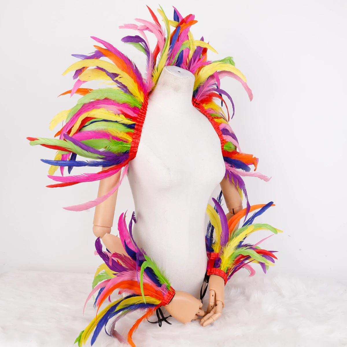 Halloween Wrist Cuffs For Women Witch Mardi Gras Feather Cape Costumes Party Cosplay Gothic Feather Shawl And 1 Pair