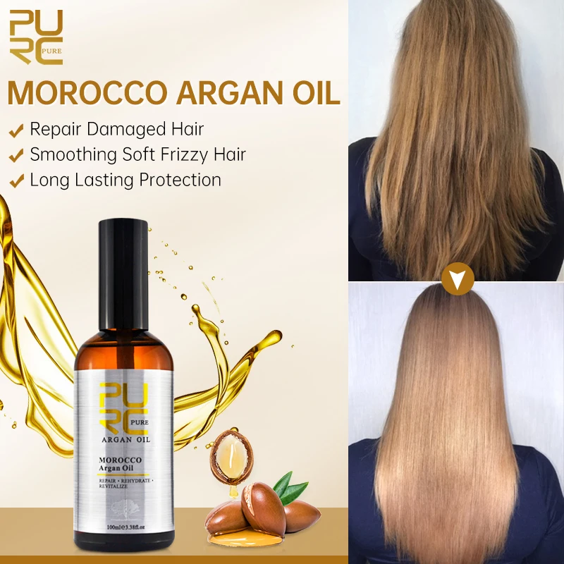 

PURC Morocco Argan Oil Hair Care Products 100ML Smoothing Straightening Hair Oils Repair Damaged Frizz Scalp Treatment Hair Care