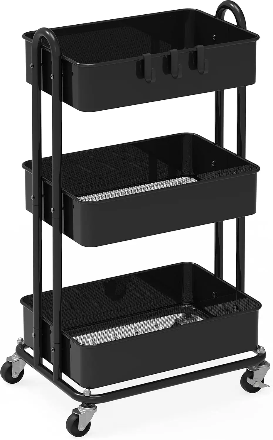 

3-Tier Heavy Duty Metal Rolling Cart, Black