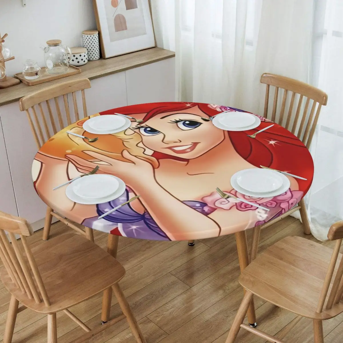 Round Waterproof Oil-Proof Disney Anime Elena Of Avalor Tablecloth Backing Elastic Edge Table Covers Fit Adventure Table Cloth