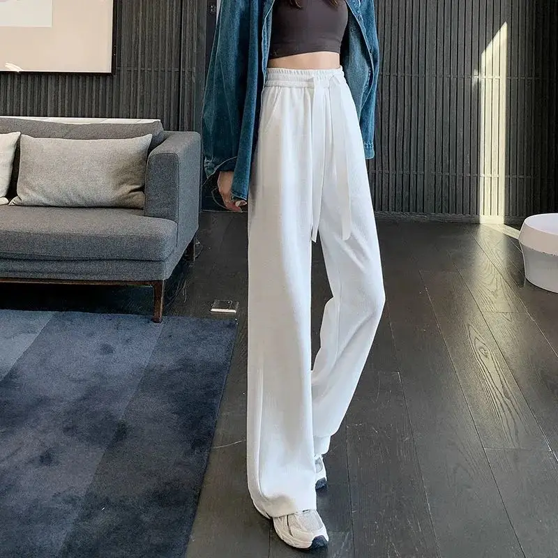 

2023 Autumn Women's Wide Leg Pants Loose and Casual Solid Color Versatile Dropped Waffle High Waist Straight Leg Casual Pants