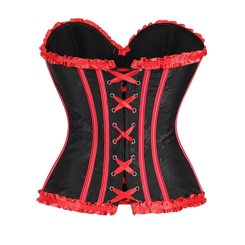 Sexy Ruffle Red Black Corset Top Bustier Women Strapless Cosplay Burlesque Performance Costume Korset Corselet Party Clubwear