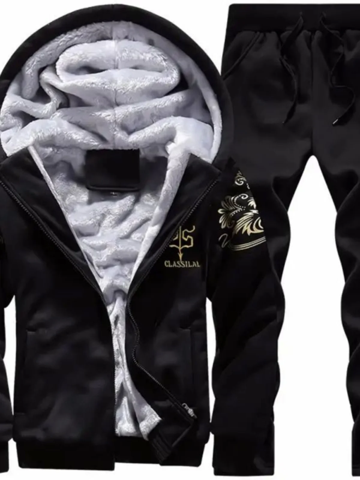 メンズ肥厚ベルベットパーカーセットジッパー付きフリーススウェットシャツとパンツカジュアルスポーツウェアユースオールシーズン長袖ロングパンツ