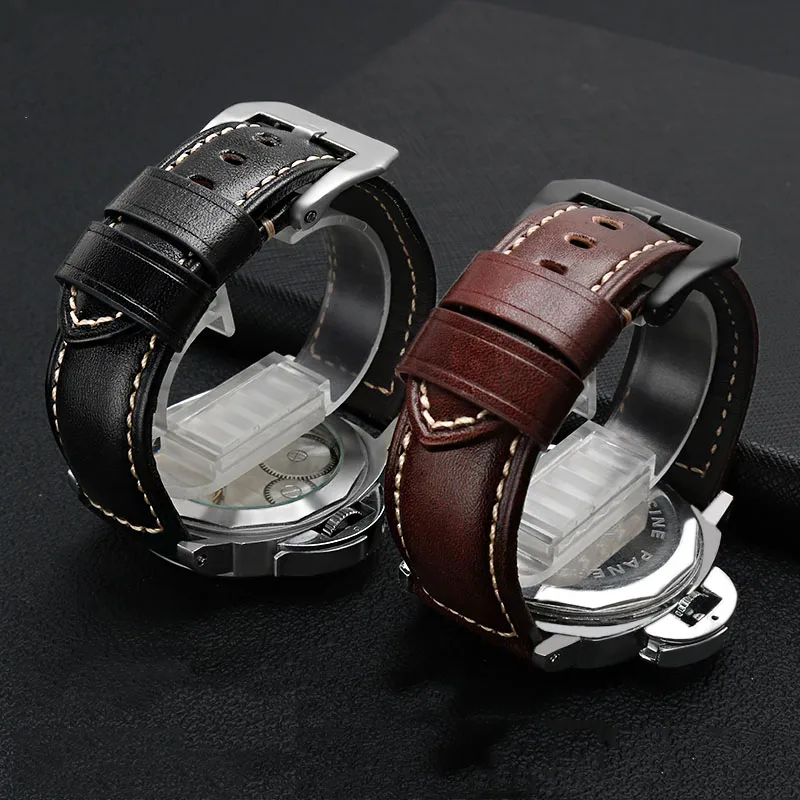 Luxury Italian Full Grain Vintage Genuine Leather Watch Strap For Panerai Citizen Seiko Casio Watch Band 22mm 24mm 26mm Bracelet