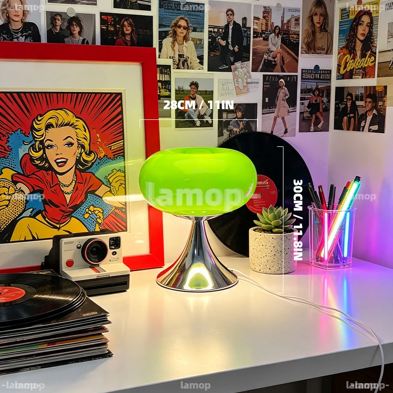 Wide‑Flat Ellipse Glass Table Lamp Retro‑Art Quiet Ambience Desktop Table Lamp for Italian‑Minimalist‑Style Dorm Vanity Kids