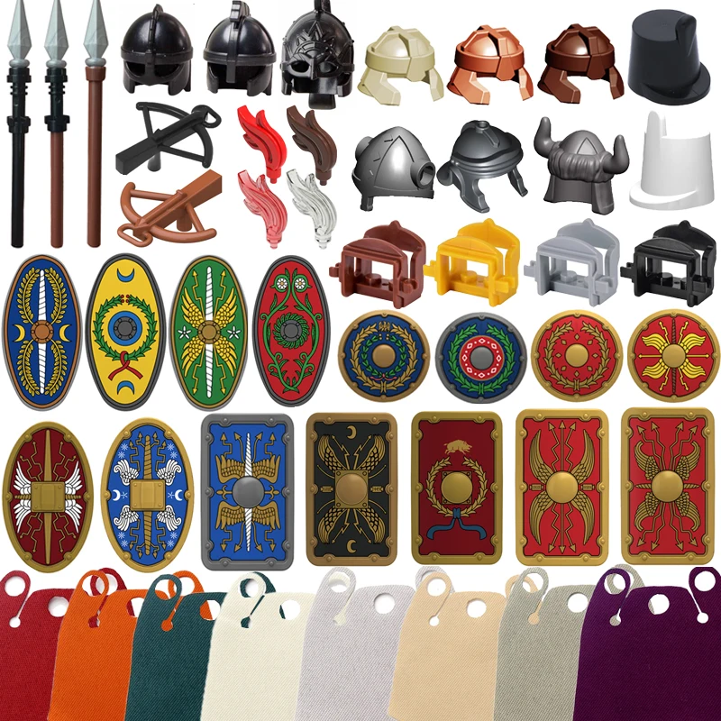 

Medieval Rome Military Soldier Figure Accessories Building Blocks Knight Shield Sword Riding Spear Flag Feather Bricks Toy N02
