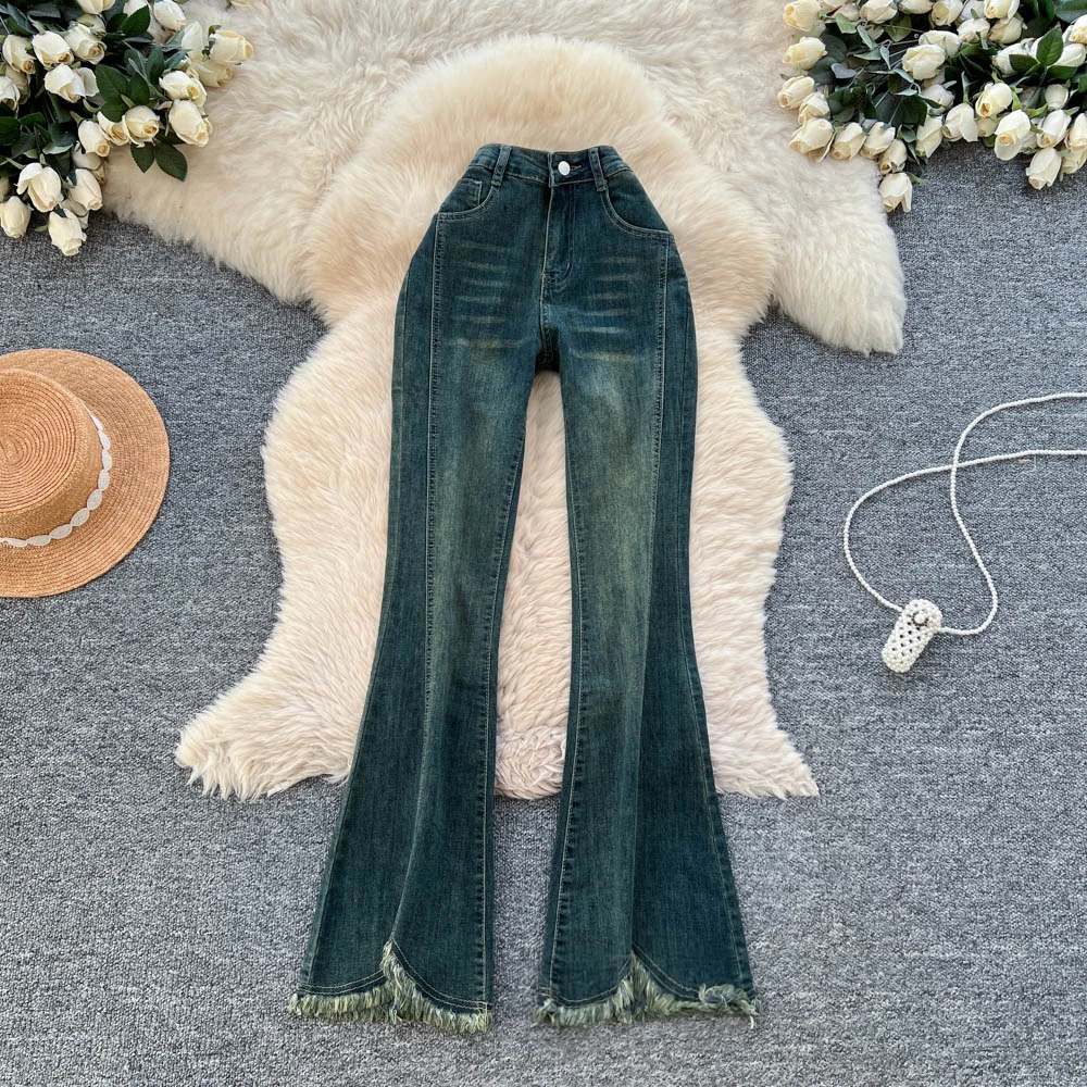 أنيقة عارضة المرأة أنيقة شرابة ضئيلة خمر السراويل عالية الخصر أزياء الخريف فام ملابس حريمي #1