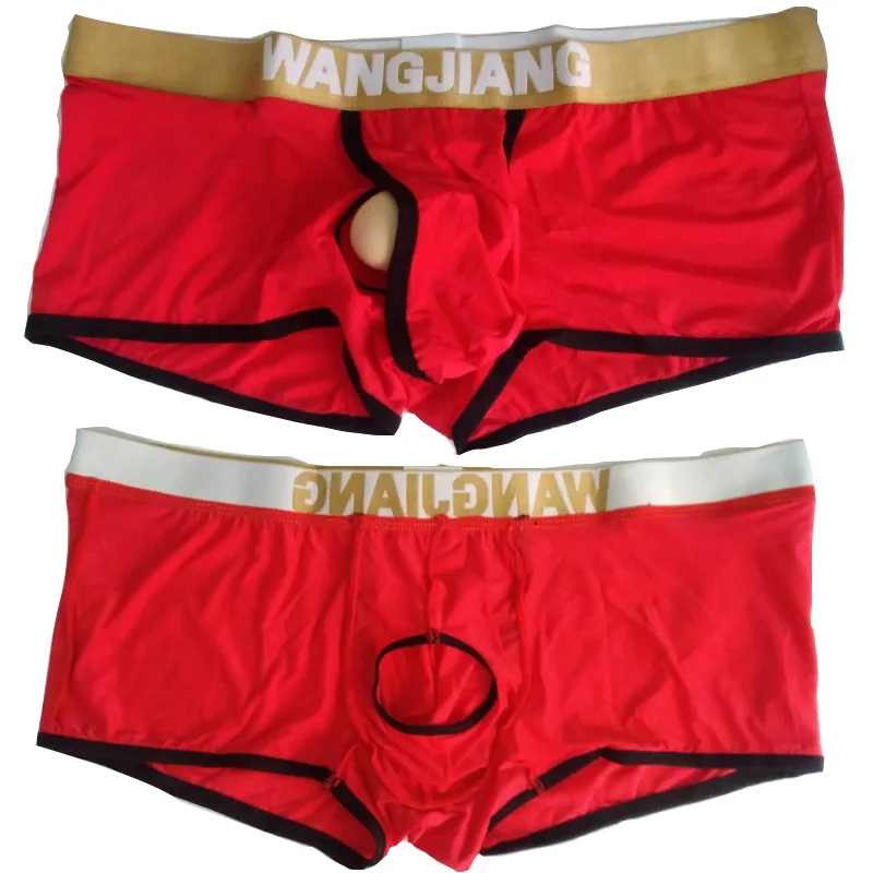 Pugili intimi da uomo Sexy anteriori aperti Wangjiang pantaloncini da Boxer trasparenti in seta di ghiaccio con apertura sul cavallo mutande