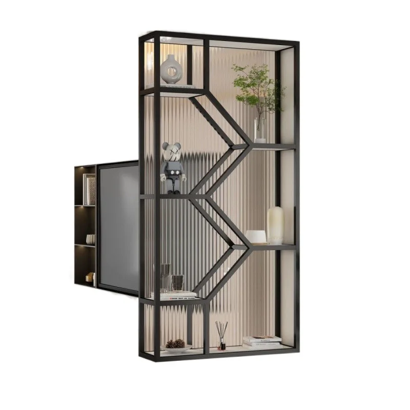 

Bathroom, dry area, half wall, glass, partition, wrought iron, shelf