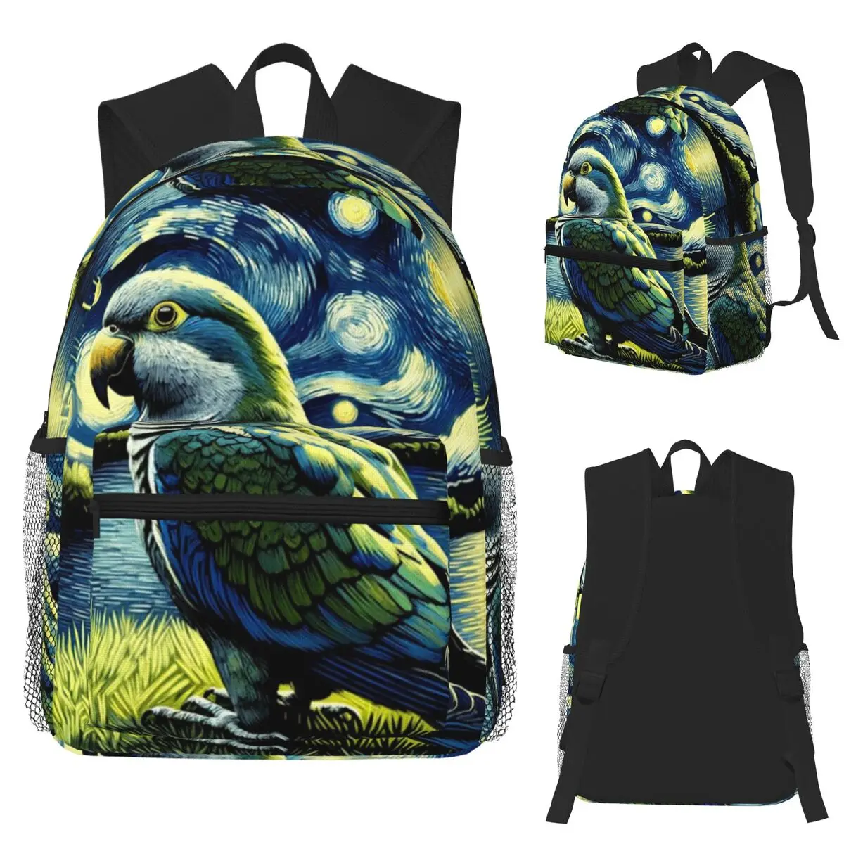 

Starry Night Quaker Parrot Van Gogh Bird Lover Student Backpack School Bag Hiking Daypack for Men Women Bookbag Shoulder Bags