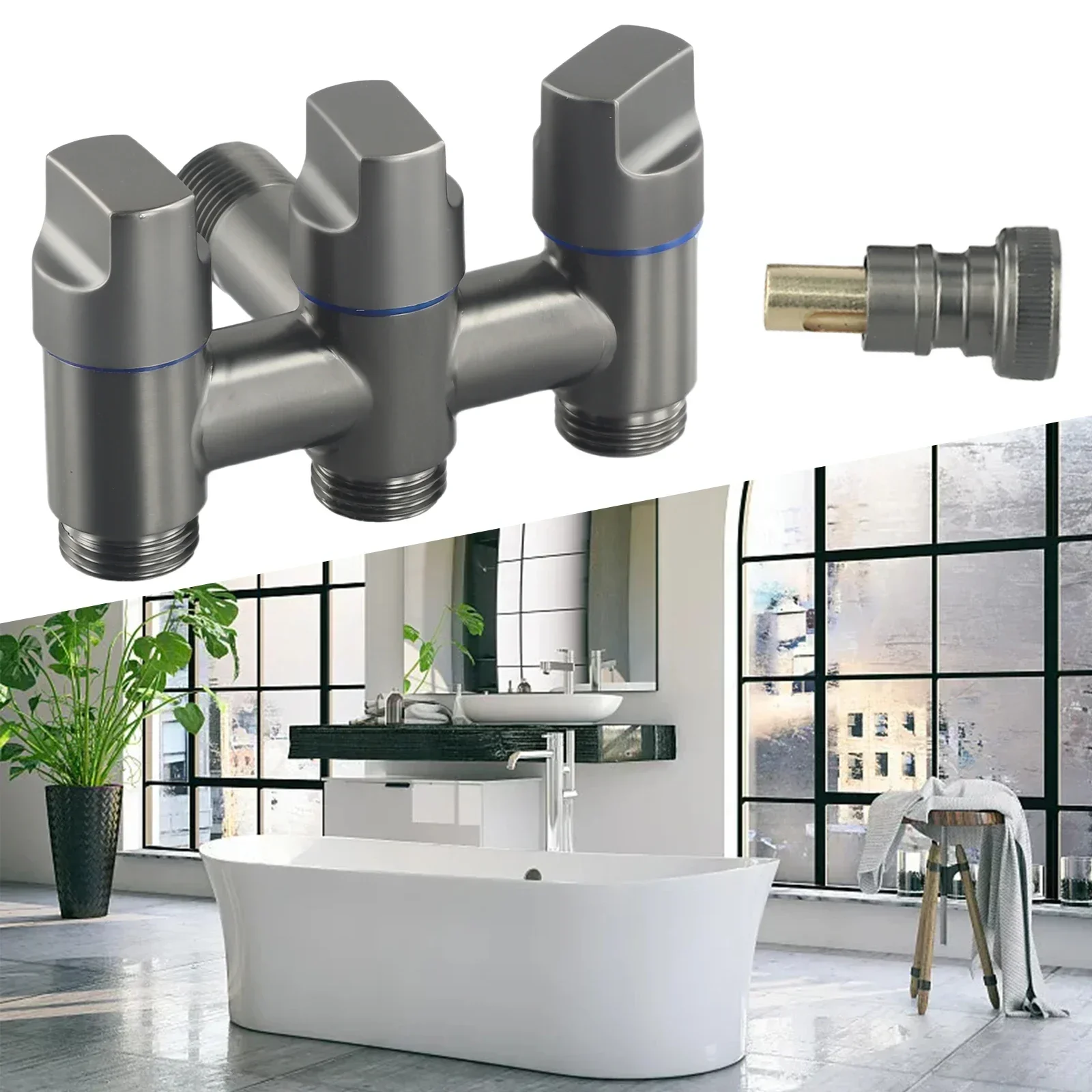 Brand New New Practical Balcony Bathroom Kitchen Faucet Tap Control Valve Valve Silver Stainless Steel 1-In-Three Black Gray