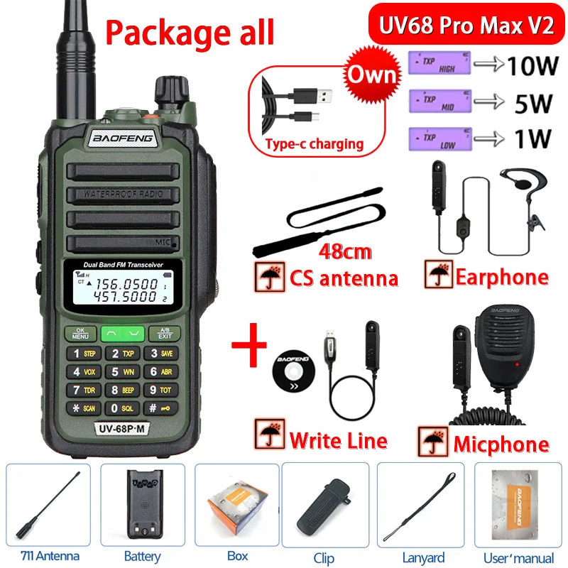 2023 Baofeng UV68 Pro Max V2  Waterproof Walkie Talkie High Power Ham CB Radio Upgrade Of UV9R UV5R Pro UV16 UV82 MAX 50KM Range