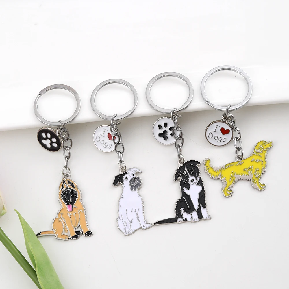 Family Metal Pet Dog Keychain Car Keyring Animal charm Accessories Gift for Dog Love