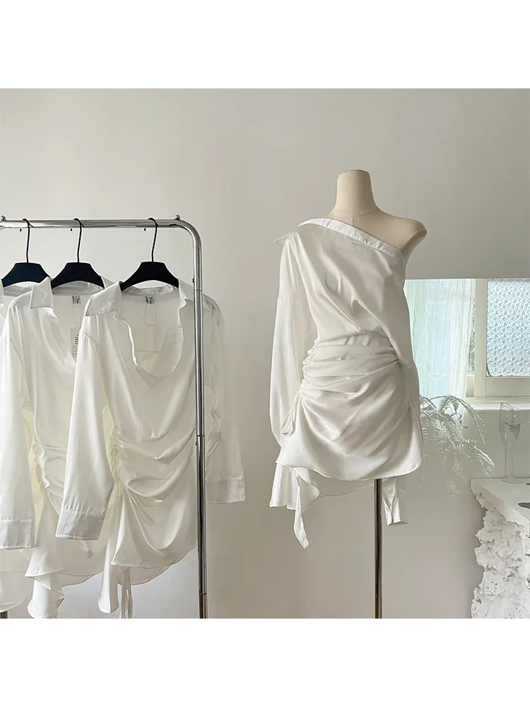 女性用の長袖のショートイブニングドレス,ミニドレス,白,Aライン,ラグジュアリー,原宿,パーティー,クラブ,ワンピース,ヴィンテージ,y2k服,2000s