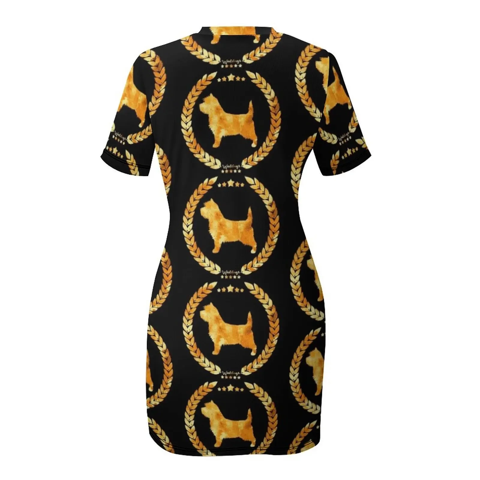 Cairn Terrier Camo Ouro Vestido de Manga Curta Vestidos Longos de luxo mulher vestido de festa Vestido Feminino vestidos femininos de luxo