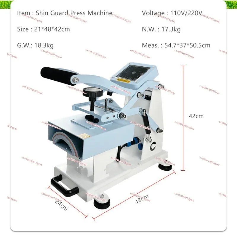 The new shin guard machine is one out of one, hot press machine, heat transfer printing machine,flower shin guard plate to print