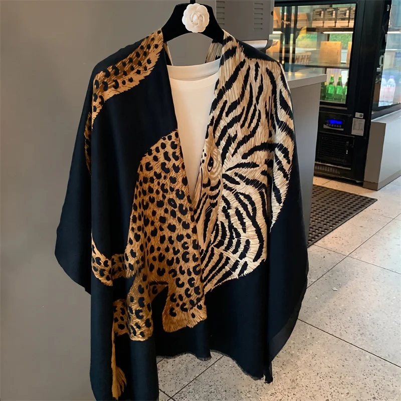 Resort Satin Leopard Print Shawl Women Lightweight Breathable Head Wrap Tiger Pattern Vacation Outfit Eid Trip Wear Premium