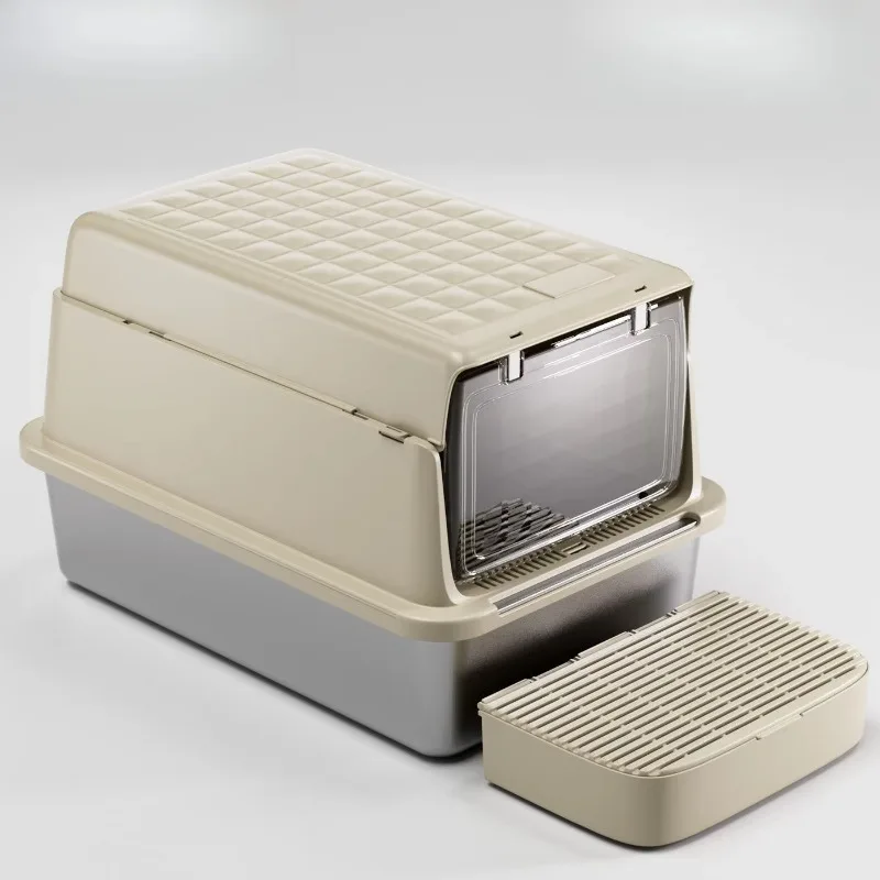 Castle For Cats Side Entrance Stainless Steel Jewelry Litter Box Defecation Open-Ended Litter Box Arenero Para Gato Pet Products