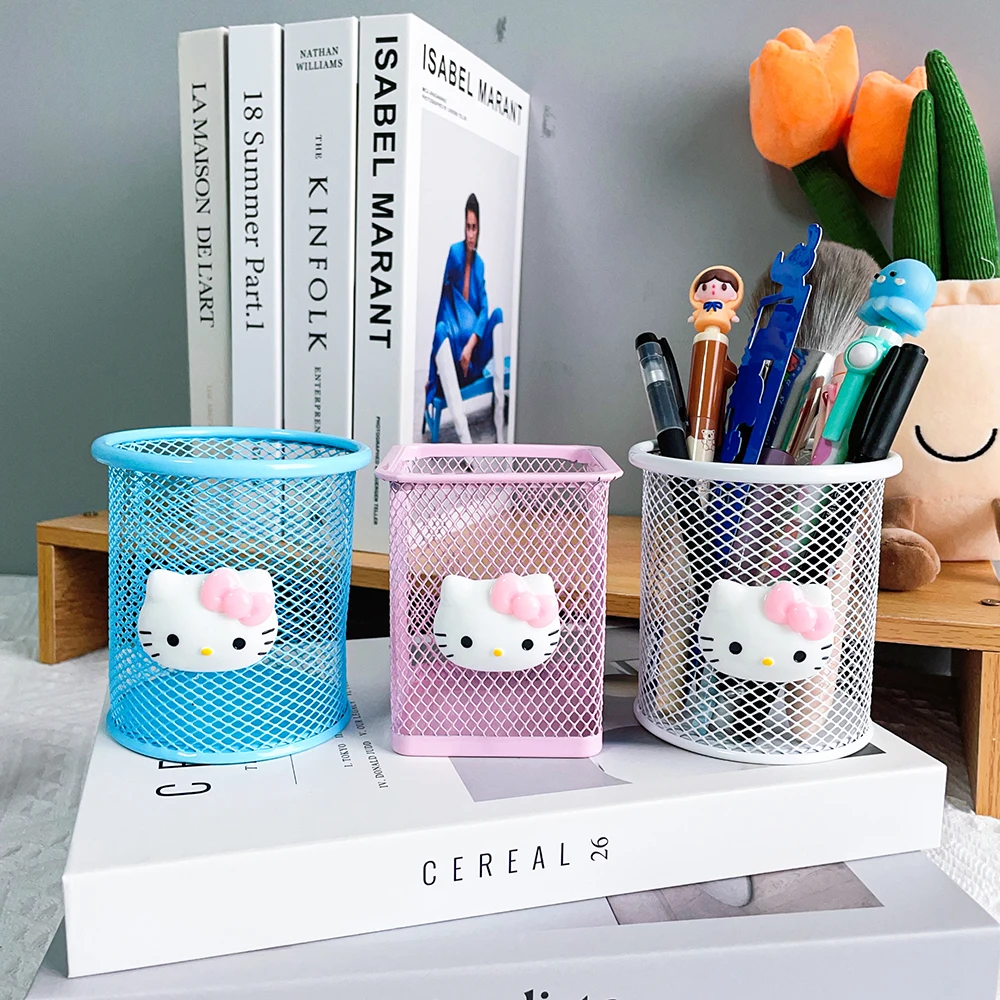 1pc Cute Hello Kitty Round Pencil Holder Sanrio Series Pencil Holder Desktop Decorations for Anime Fans Birthday Gift for Girls