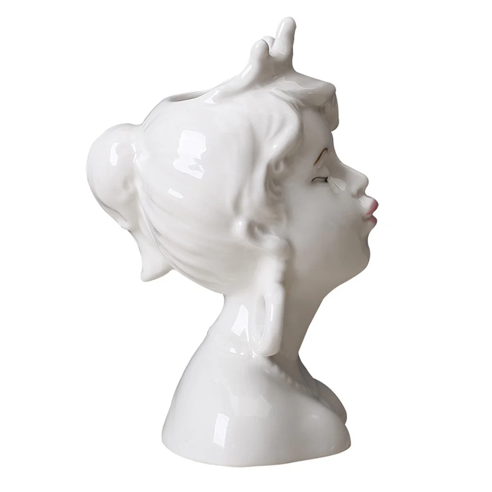 

1Pcs Human Face Vase Creative Ceramic Home Decoration Artistic Flower Vase Desktop Ceramic Container for Dried Flowers and