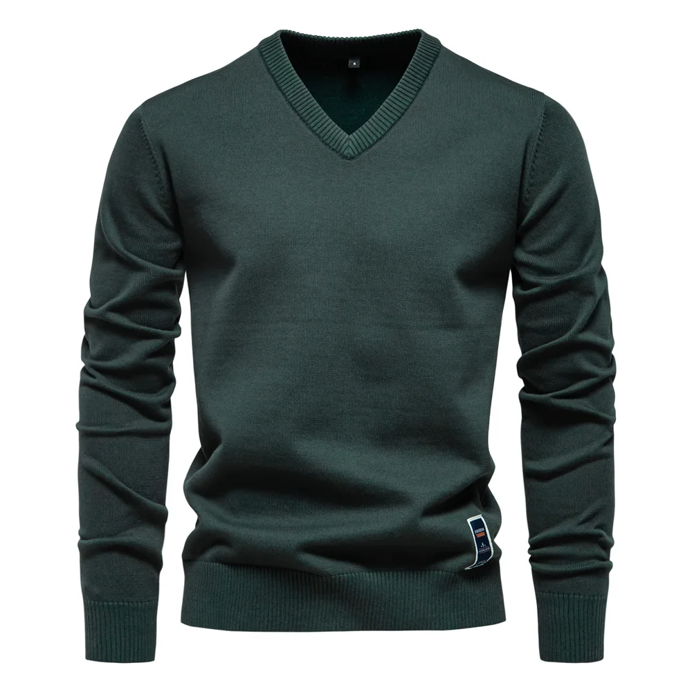 2025 Herfst Winter Trui Heren Trui V-hals Effen Kleur Lange Mouw Warme Truien Mannen Casual Mode Trui Kleding Tops