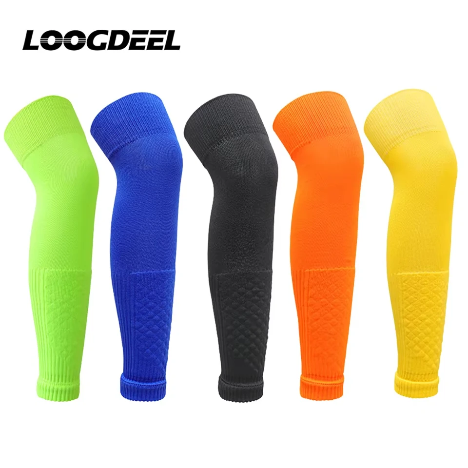 Loogdeel  Leg Warmers Elastic Soccer Shin Guard Calf Socks Over Knee Men Sports Compression Protection Long Sleeve Training