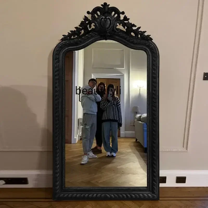 

02 European retro carved full-body mirror bedroom ancient floor-to-ceiling French carved fireplace decorative mirror in living r