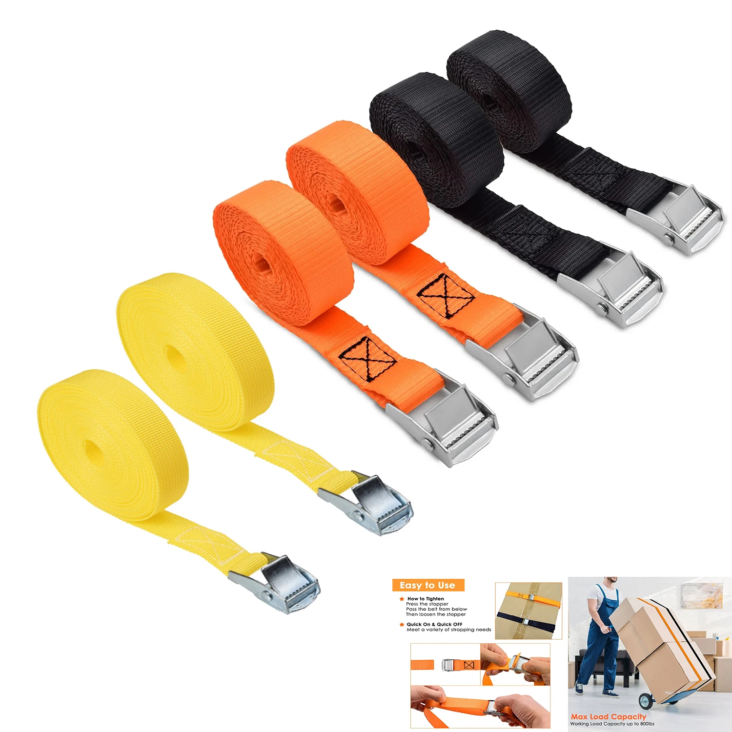 Tie Down Straps Adjustable Lashing Straps Ratchet Straps Heavy Duty Ratchet Tie Down Straps Cargo Straps with Cam Buckle Suitab