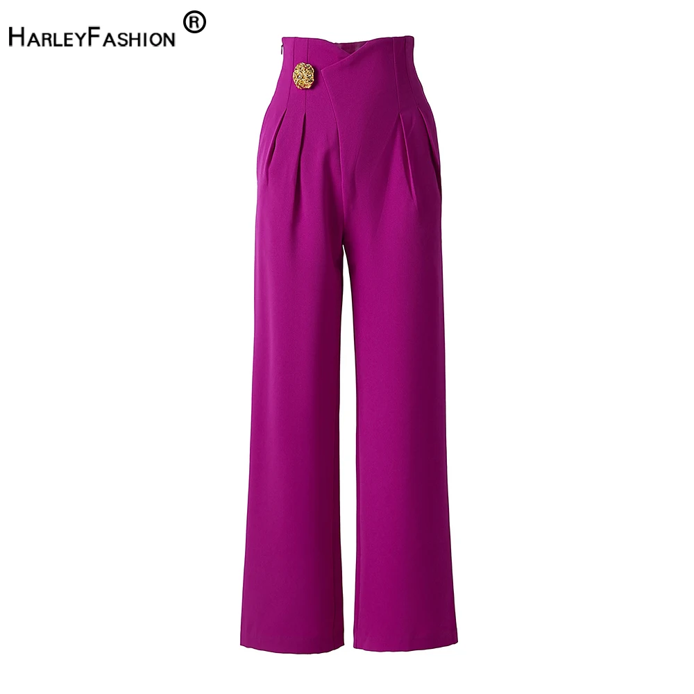 Fresh Summer Candy Color High Waist Wide-leg Trouser Women Quality Street Design Pants for Tall Lady