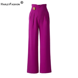 Fresh Summer Candy Color High Waist Wide-leg Trouser Women Quality Street Design Pants for Tall Lady