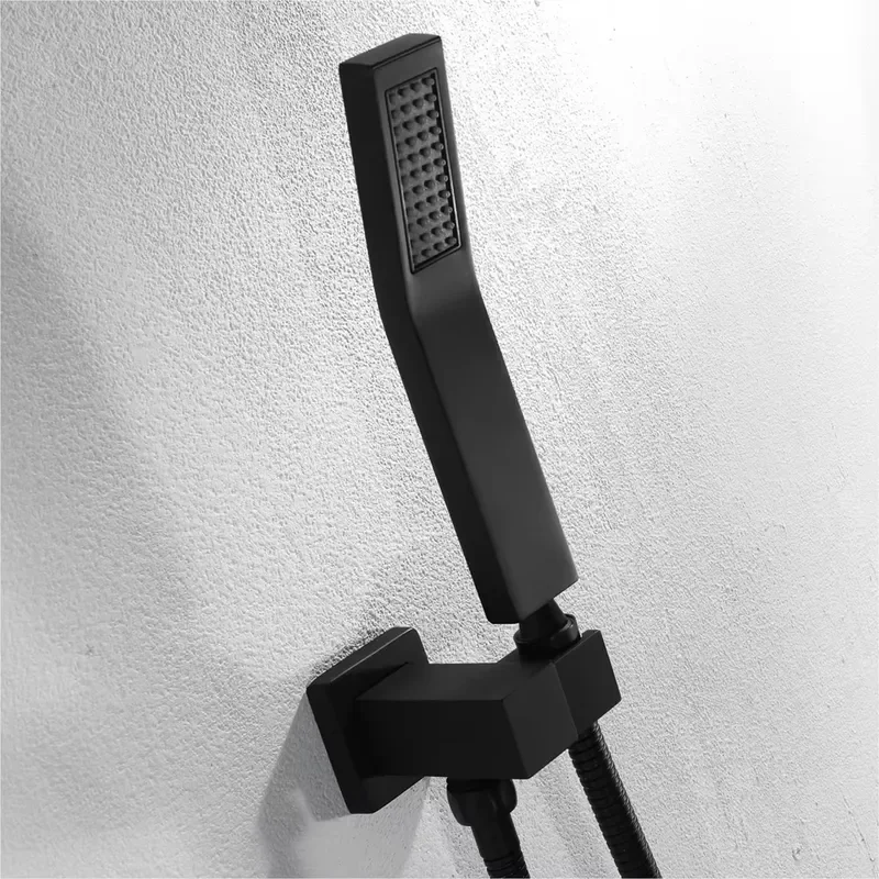 HIDEEP Brass Matte Black Wall Mounted Rain&Waterfall Shower Head Hot&Cold Water Bathroom Faucet Set view 5