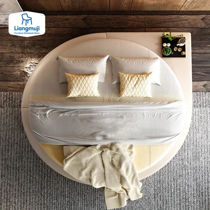 سرير مستدير مصمم فريد من نوعه بحجم كينغ مزدوج وخفيف الوزن سرير زفاف فاخر عصري عالي الجودة أثاث سرير Cama De Casal