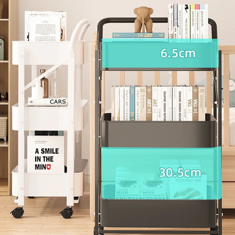 Folding Shelf 3 Layers Trolley Movable Storage Rack with Wheels Kitchen Bathroom Multifunction Metal Foldable Storage Shelves