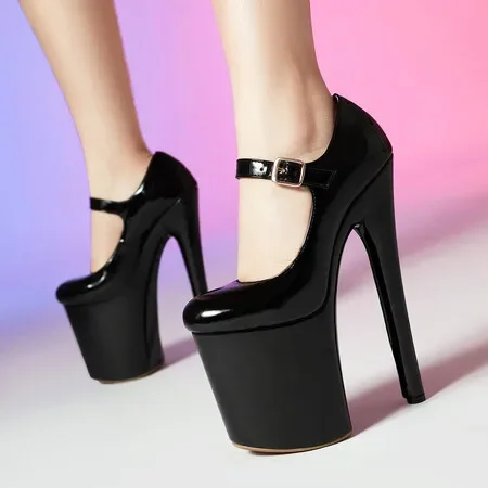 

2024 New Nightclub Catwalk Shoes Round Head 20CM Super High Heel Platform Women's Shoes Sexy Shallow Mouth Super High Heel Shoes