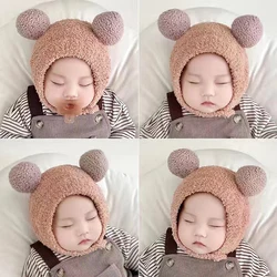 Cute Winter Warm Kids Girl Boys Baby Hats Fleece Wool Hemming Caps With Ball Wool Ear Protection Hats Soft Newborn Bonnet