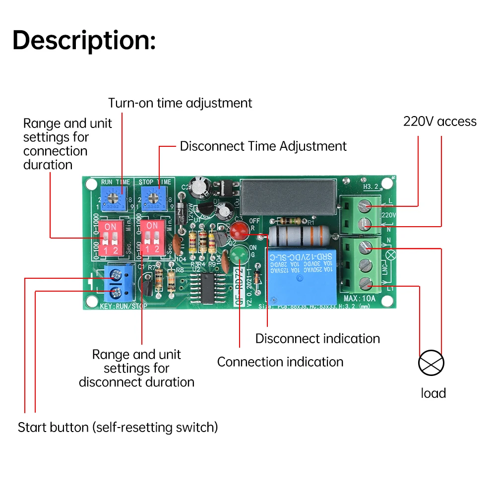 220V Cycle On-Off Relay Module For Timer Operation Equipment, Machine Repeat Test Circuit, Fish Tank Intermittent Pump
