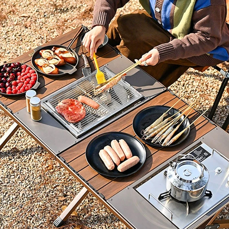 WESTTUNE IGT Barbecue Grill, zusammenklappbar, Holzkohle, Brennholzofen, Heizung, tragbar, für Camping, Picknick, Kochgeschirr, Edelstahl, Grillregal