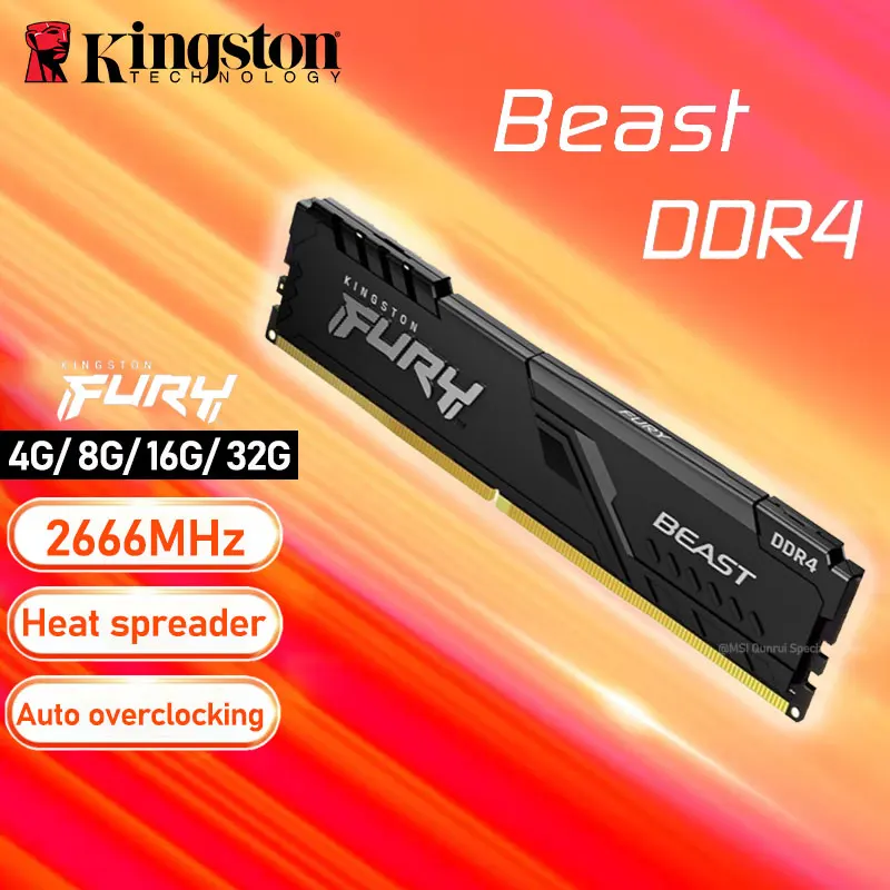 Память Kingston FURY Beast DDR4 4 ГБ, 8 ГБ, 16 ГБ, 32 ГБ, 2666 МГц, модуль ОЗУ для ПК, память для настольного компьютера Intel, 1,2 в, DIMM pin, Новинка