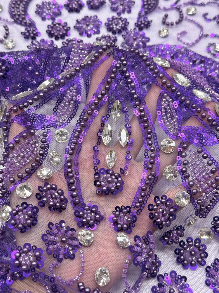 Luxury African Groom Beaded Lace Fabric 2026 High Quality French Stones Lace Fabric for Women's Wedding Evening Dress