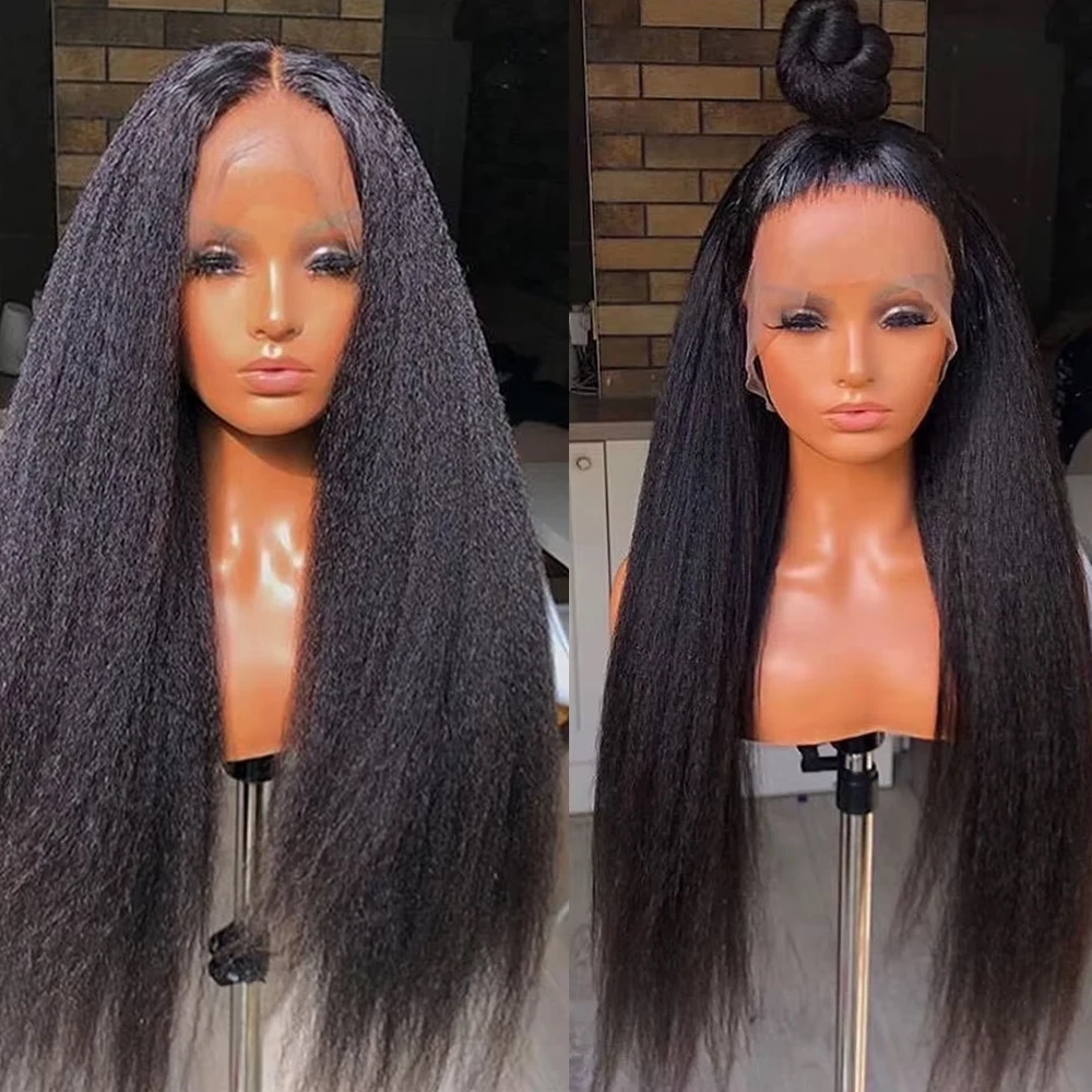 250% Density Kinky Straight Wig Made from Human Hair Featuring a 13X4 HD Lace Front Ideal for Women This Glueless Frontal Wig image 3