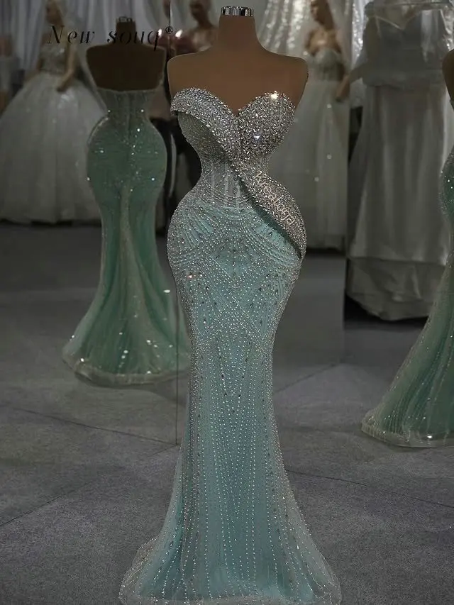 

Mint Green Long Mermaid Sweetheart Neck Evening Dresses Sparkle Crystals Beaded Formal Wedding Prom Gowns for Women Csutomized