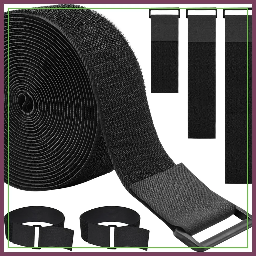

2In x 32Ft Cable Straps Heavy Duty with 30 Buckles, Reusable Hook and Loop Ties for Organizer or Storage