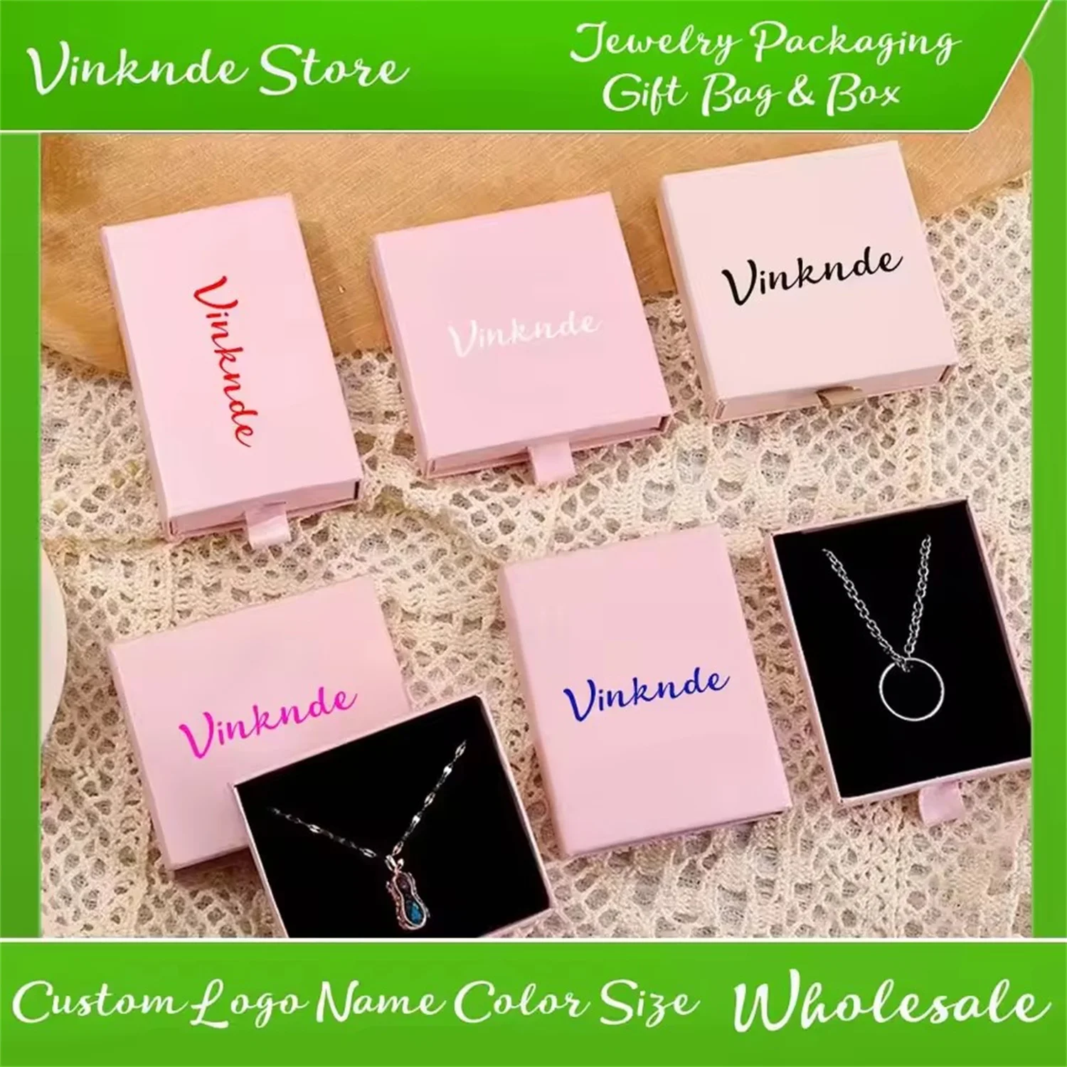 Custom Logo Slide Cardboard Paper Storage Box Luxury Gift Jewelry Sliding Drawer Boxes 7x7x2.5cm Necklace Earring Ring Packaging