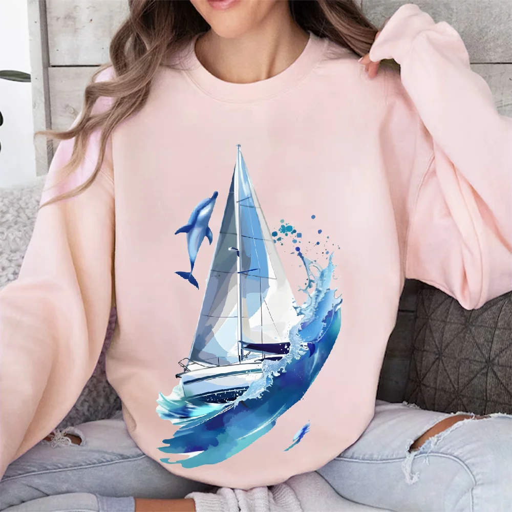 Nautical Elementsoversized Women's Y2k Hoodie Hand Painted Korean Style Graphic Sweatshirt Cozy Fleece Warm Fall Winter 2025