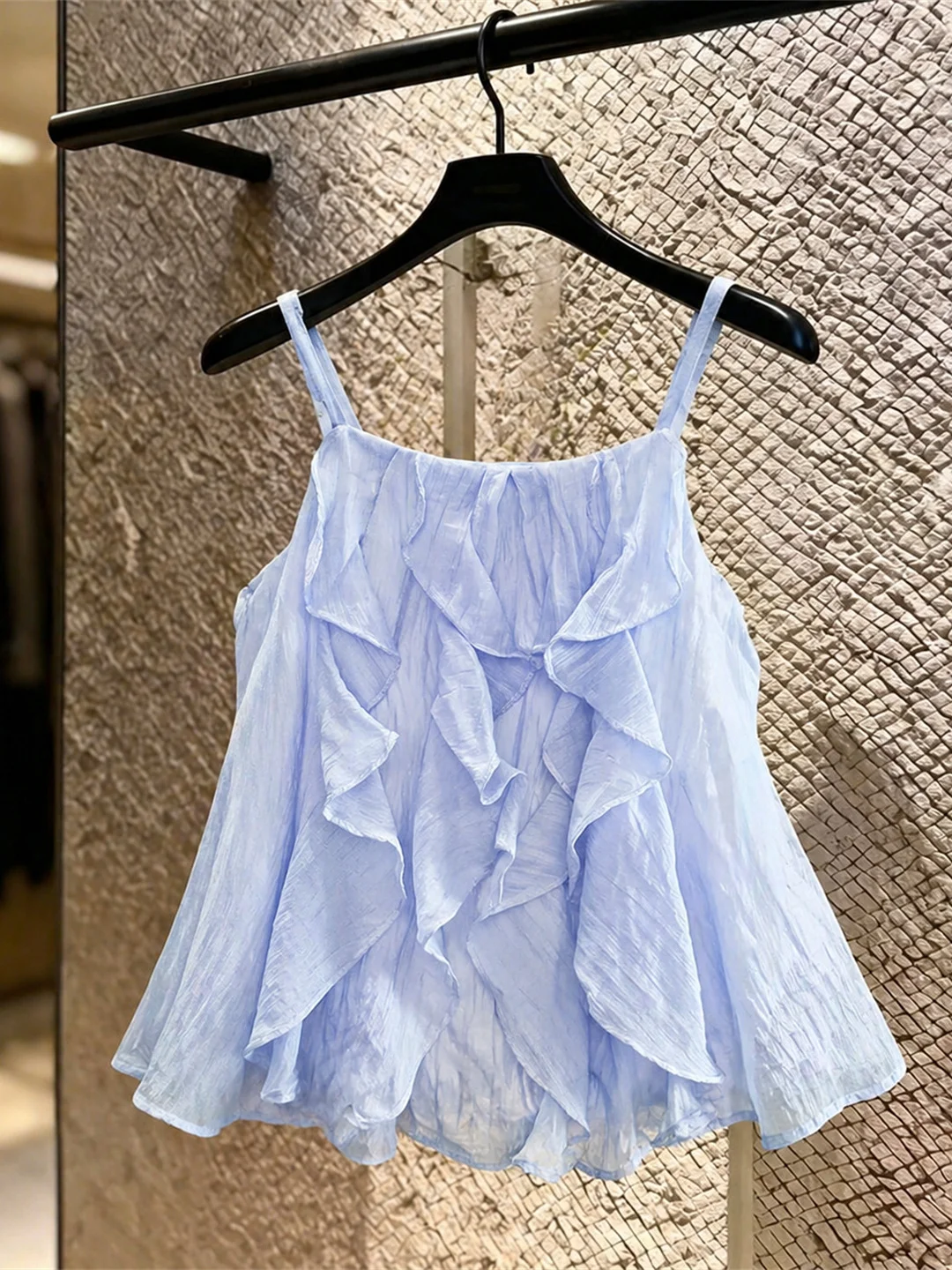 

2026 Summer Slimming Commute Style Sleeveless Vest with Lace Design Korean Version Straight Cut Silk Top Poetic Lin Brand