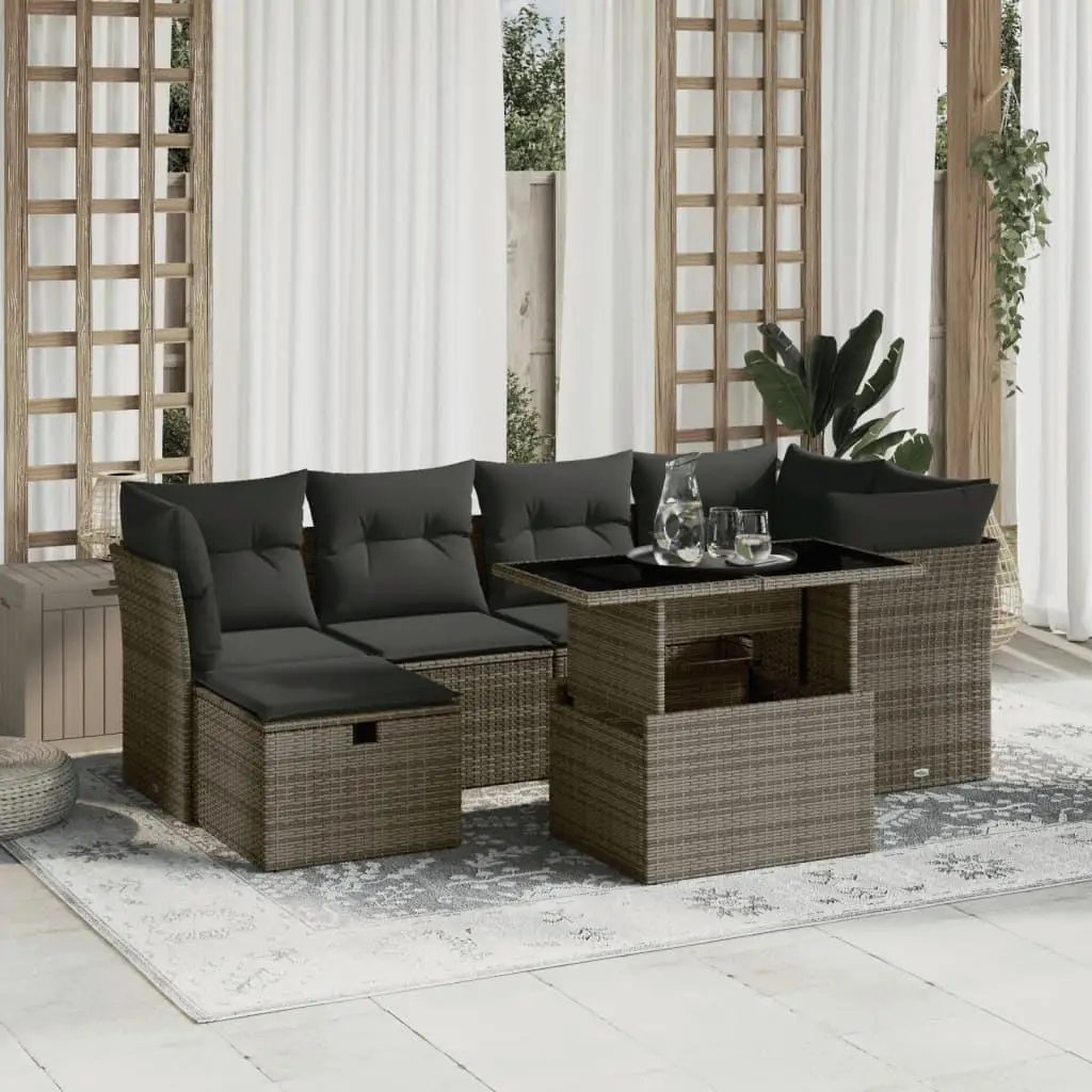 

Garden Sofa Set Grey PE Rattan Large Adjustable Armrests Comfortable Outdoor Furniture for Patio Balcony and Garden